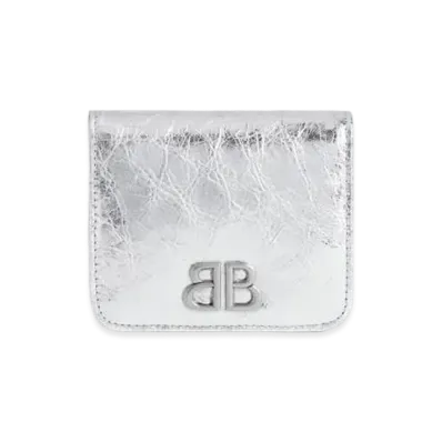 BALENCIAGA Monaco Flap Coin and Card Holder Metallized "Silver"