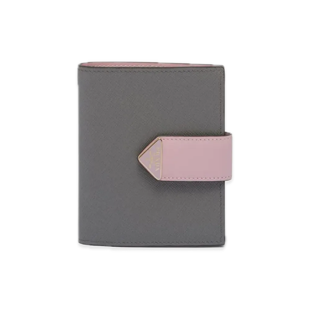 PRADA Saffiano Tab Bifold Wallet "Gray/Pink"