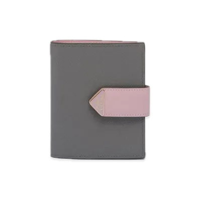 PRADA Saffiano Tab Bifold Wallet "Gray/Pink"