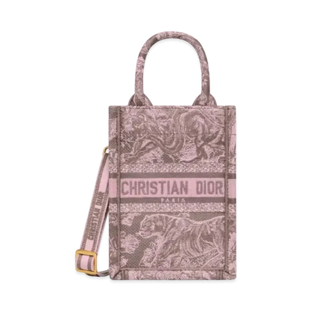 Dior Mini Dioriviera Dior Book Tote Phone Bag Toile De Jouy Reverse Embroidery "Gray/Pink"