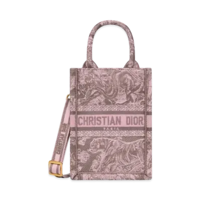 Dior Mini Dioriviera Dior Book Tote Phone Bag Toile De Jouy Reverse Embroidery "Gray/Pink"