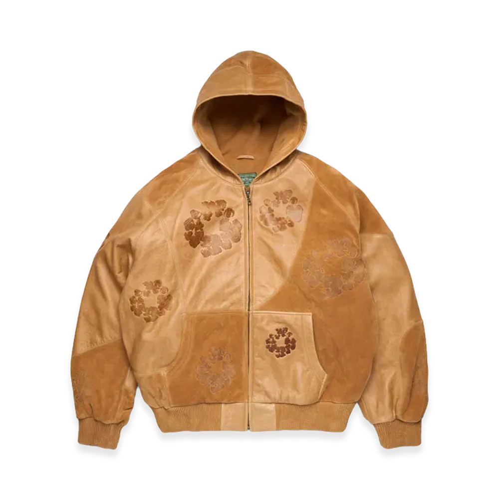 DENIM TEARS Patchwork Leather/Suede Cotton Wreath Hoodie "Brown"