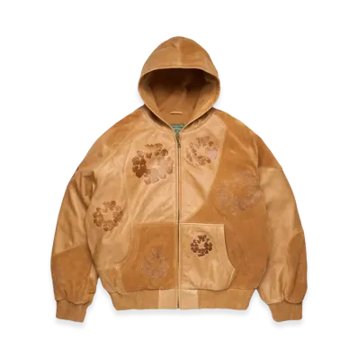 DENIM TEARS Patchwork Leather/Suede Cotton Wreath Hoodie "Brown"