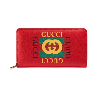 GUCCI Vintage Logo Print Zip Around Wallet "Red"