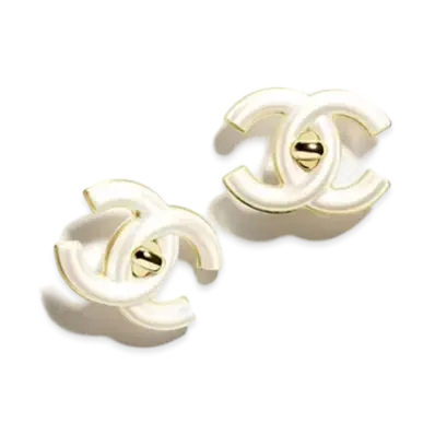CHANEL Clip-On Stud Earrings Metal & Resin "Gold/Pearly White"