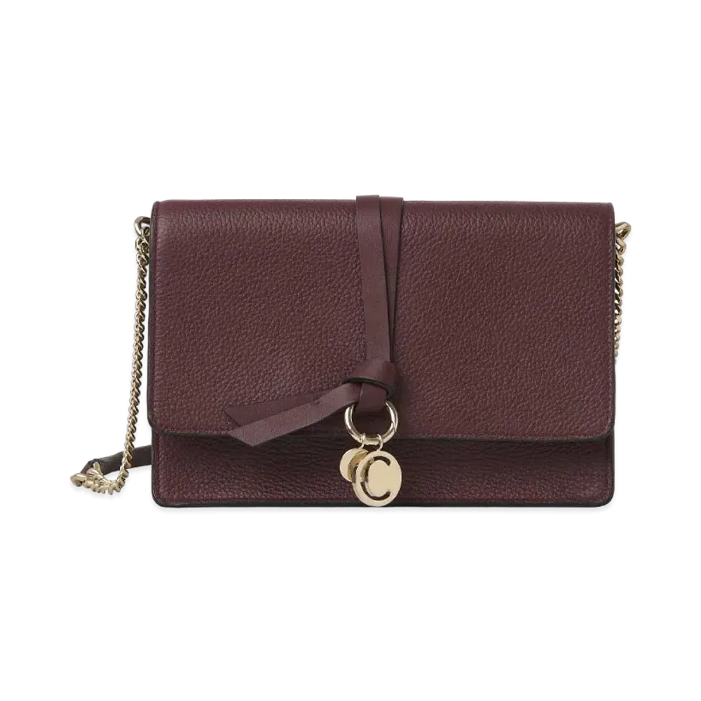 Chloe Alphabet Clutch Bag In Grained & Shiny Calfskin "Burgundy"
