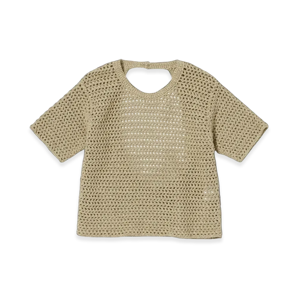 AURALEE Hand Crochet Knit T-Shirt "Khaki Beige"
