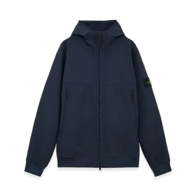 Stone Island Q0322 Soft Shell-R E.Dye Technology in Recycled Polyester Wind and Water Resistant Hooded Jacket - 24FW "Navy Blue"