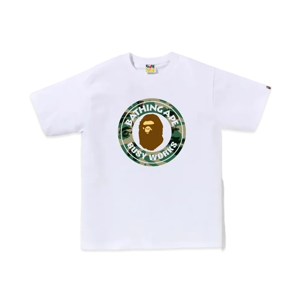 A BATHING APE Woodland Camo Busy Works Tee "White"