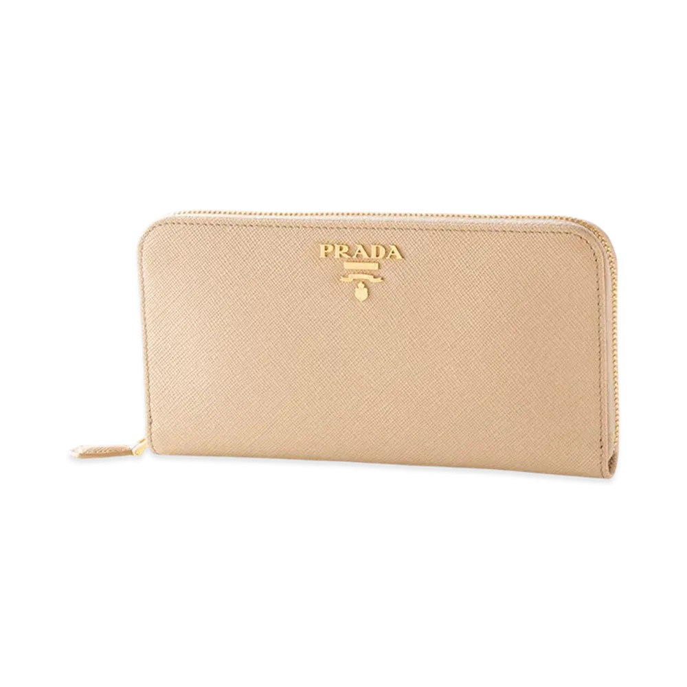 PRADA Saffiano Multicolor Round Wallet "Beige/Gray"