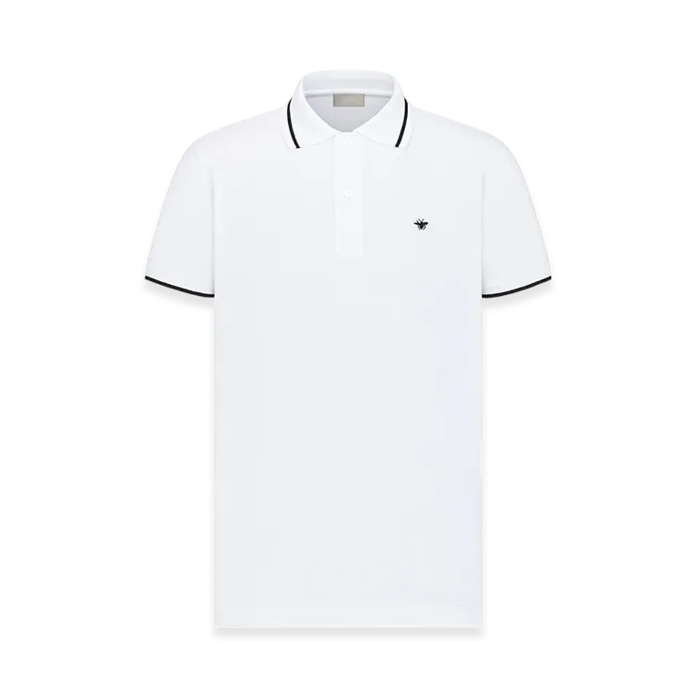 Dior Polo Shirt with Bee Embroidery Pique "White"