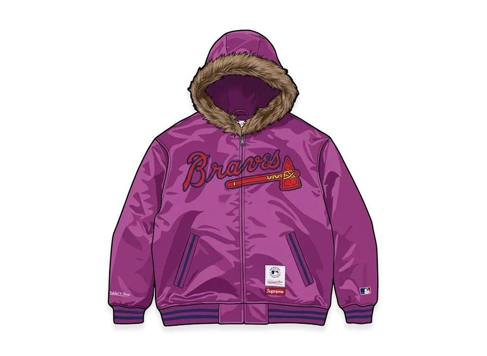 Supreme x Mitchell & Ness Teams Hooded Satin Varsity Jacket "Purple"