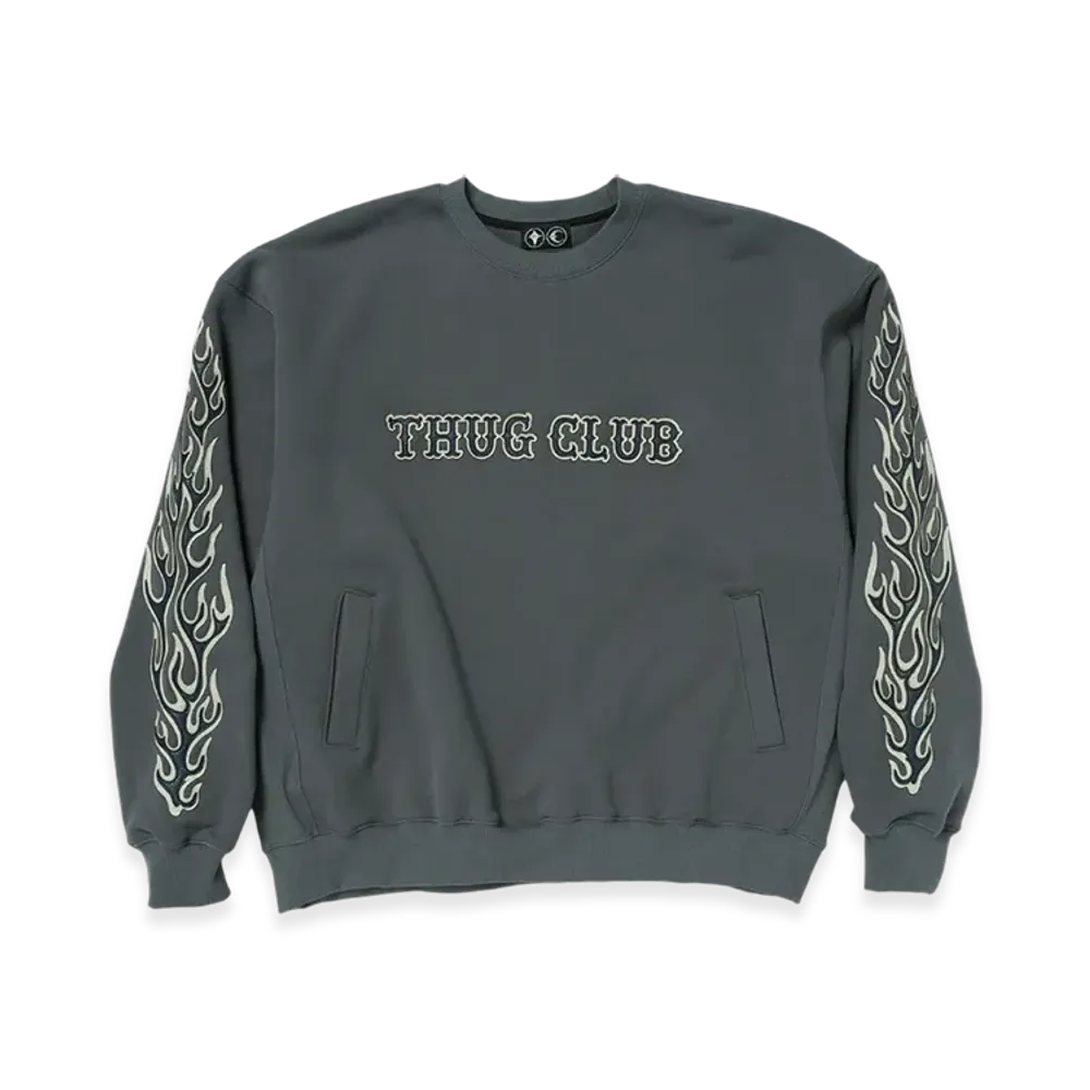 THUG CLUB Leather Flame Sweatshirt "Grey"