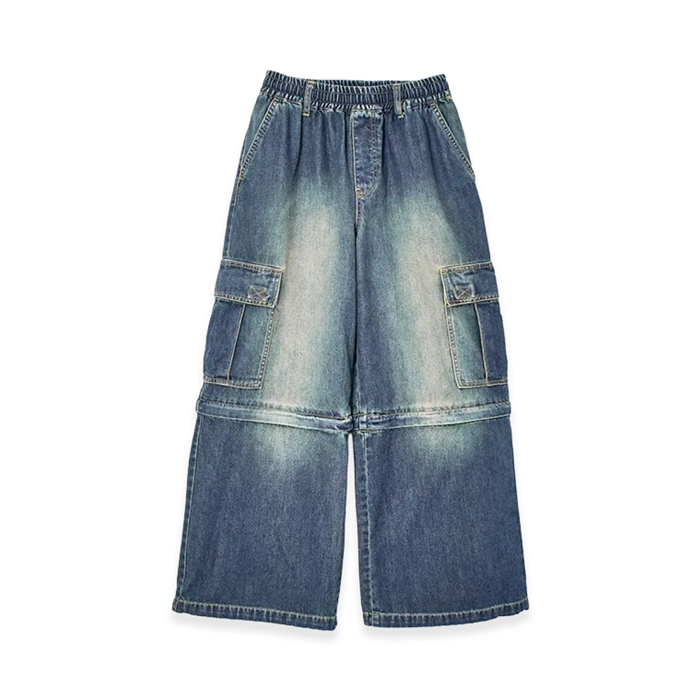 X-Girl Women's Faded 2Way Wide Leg Denim Cargo Pants "Indigo"