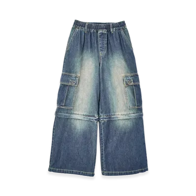 X-Girl Women's Faded 2Way Wide Leg Denim Cargo Pants "Indigo"