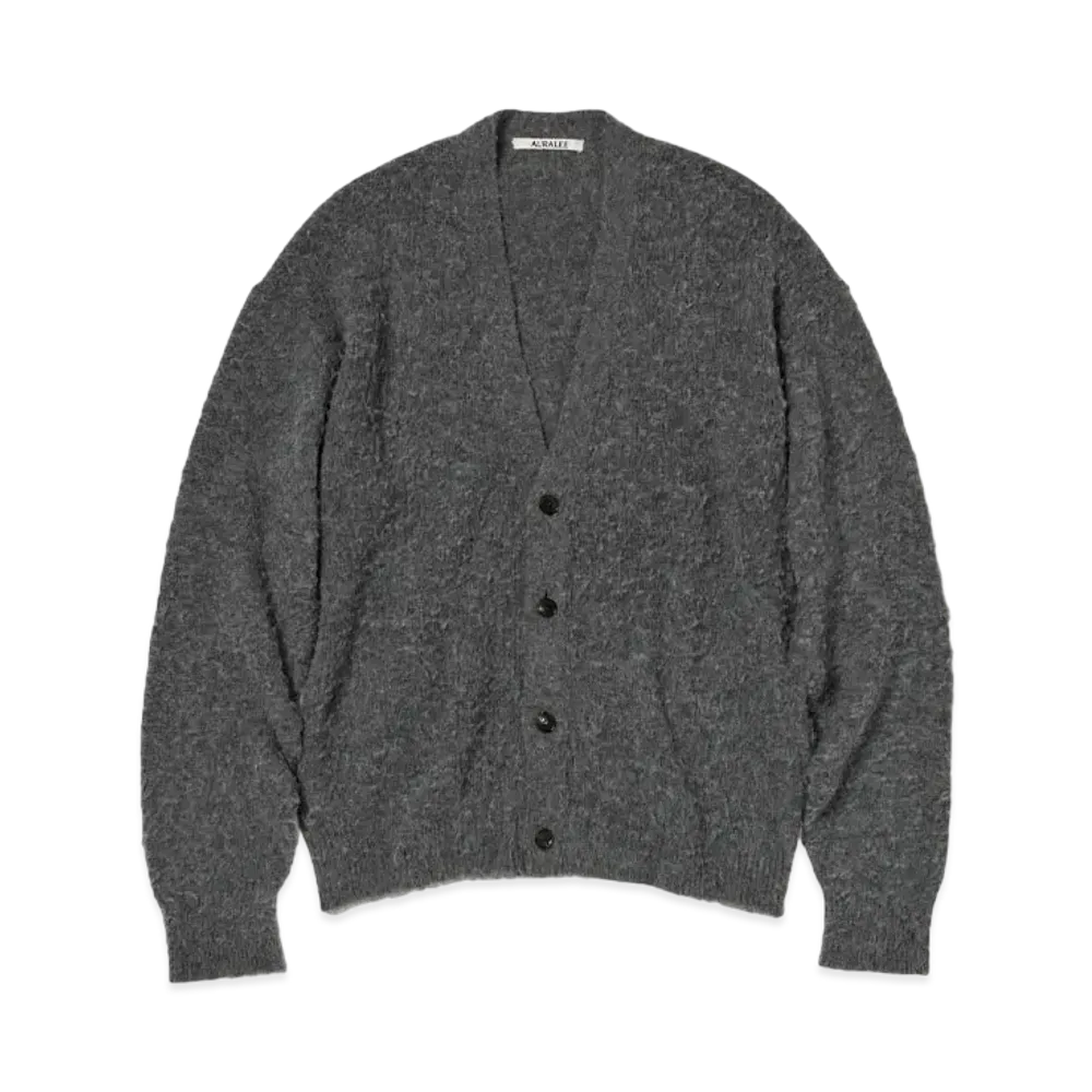 AURALEE Brushed Wool Cashmere Silk Knit Cardigan "Gray"