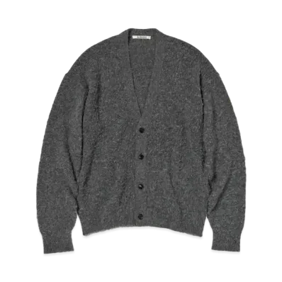 AURALEE Brushed Wool Cashmere Silk Knit Cardigan "Gray"