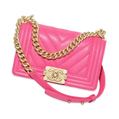 CHANEL Small Boy Chanel Handbag Grained Shiny Calfskin & Gold Tone Metal "Fuchsia"