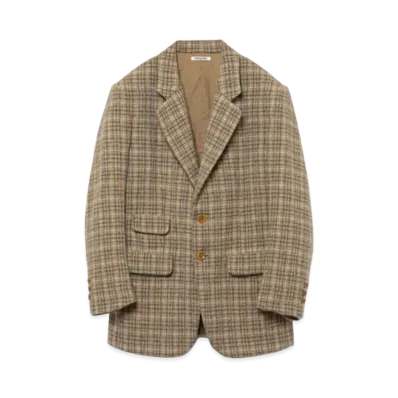 FUMIKA UCHIDA Plaid Tweed Notched Lapel Jacket "Plaid Beige"
