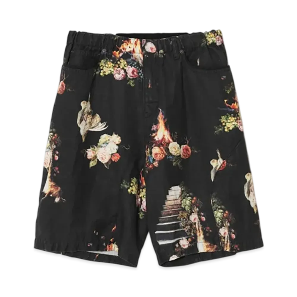 UNDERCOVER Patterned Linen Easy Shorts "Black Base"