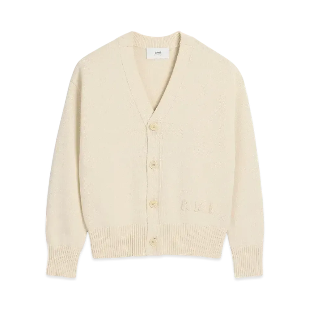 AMI PARIS Embroidered Cardigan "BlancCreme"