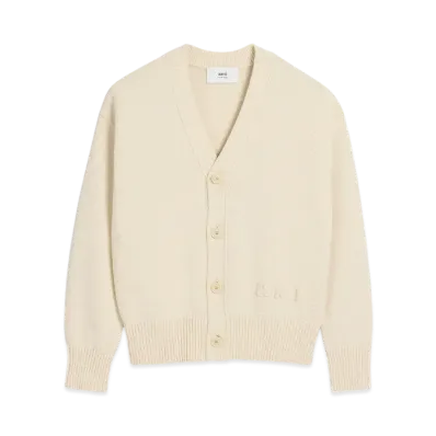 AMI PARIS Embroidered Cardigan "BlancCreme"