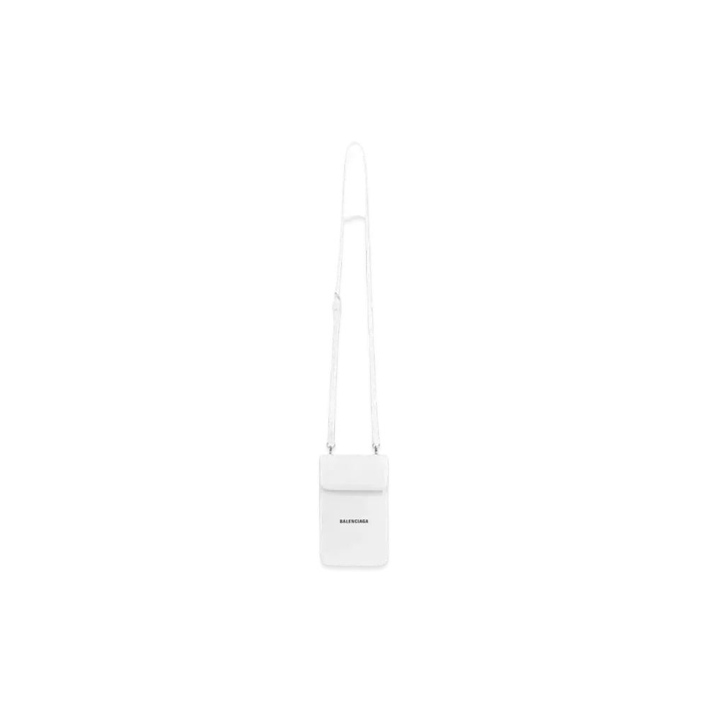 BALENCIAGA Cash Phone And Card Holder In Grained Calfskin "White"