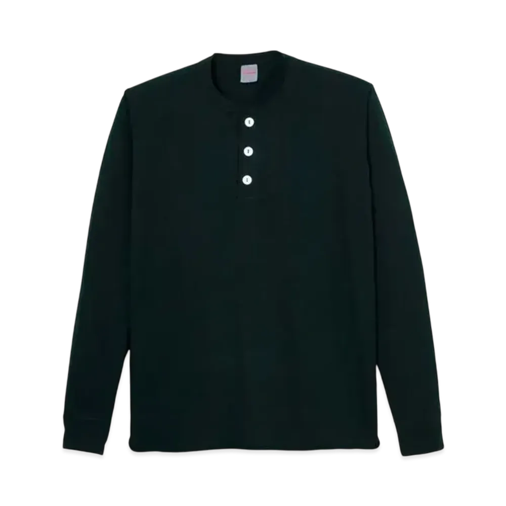 Healthknit Henley Neck Long Sleeve T-Shirt "Black"