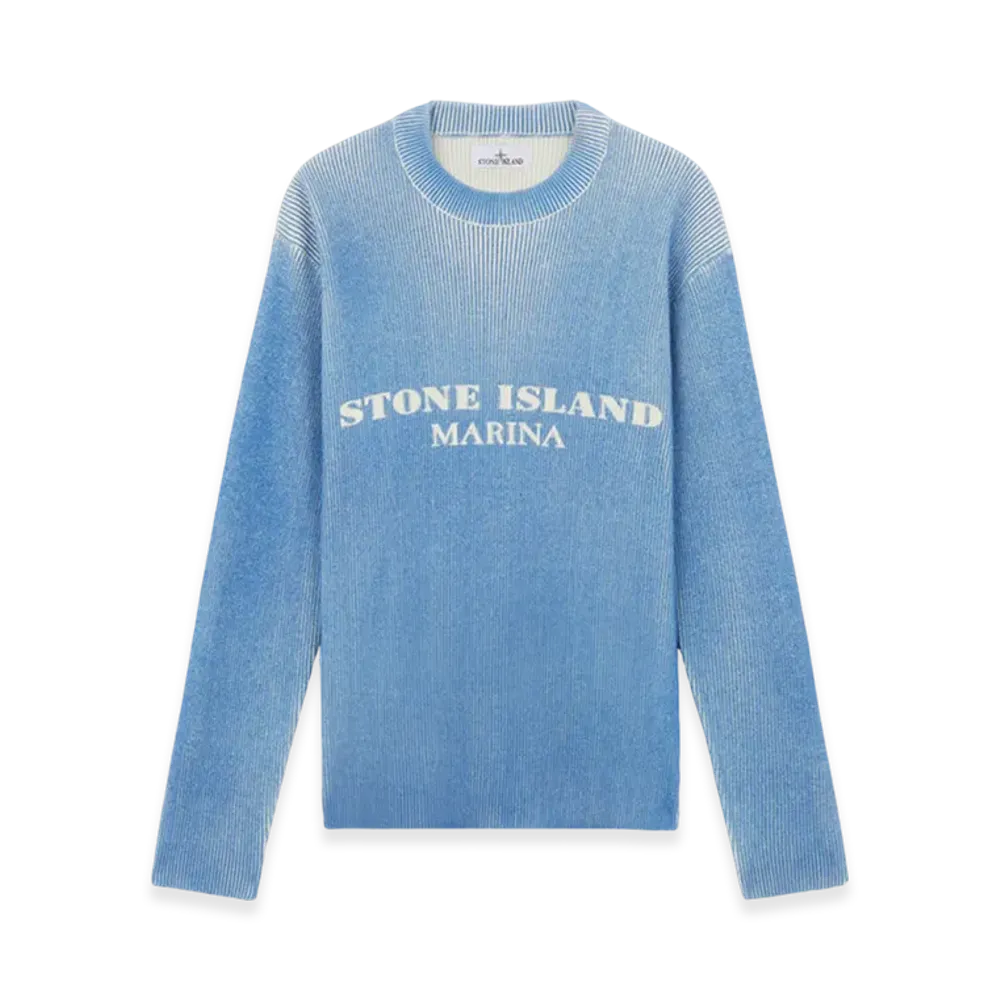 Stone Island 542XB Marina Printed Wool Blend Loose Fit Crewneck Sweater - 24FW "Bright Blue"