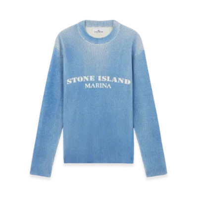 Stone Island 542XB Marina Printed Wool Blend Loose Fit Crewneck Sweater - 24FW "Bright Blue"