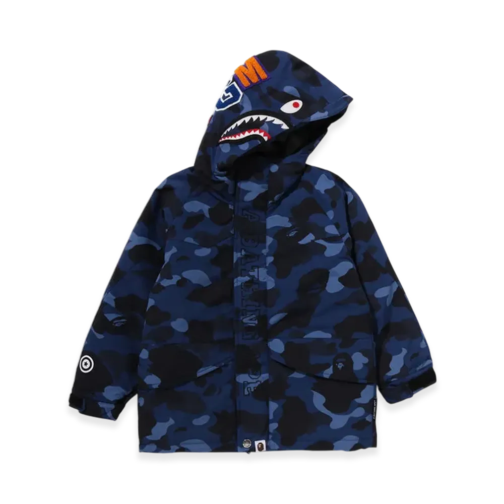 A BATHING APE Color Camo Shark Snowboard Jacket (Kids) "Navy"