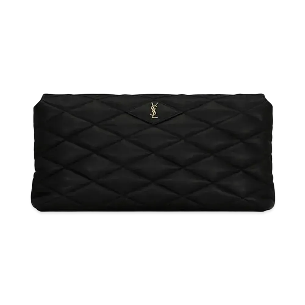 SAINT LAURENT Sade Puffer Envelope Clutch In Lambskin "Black"