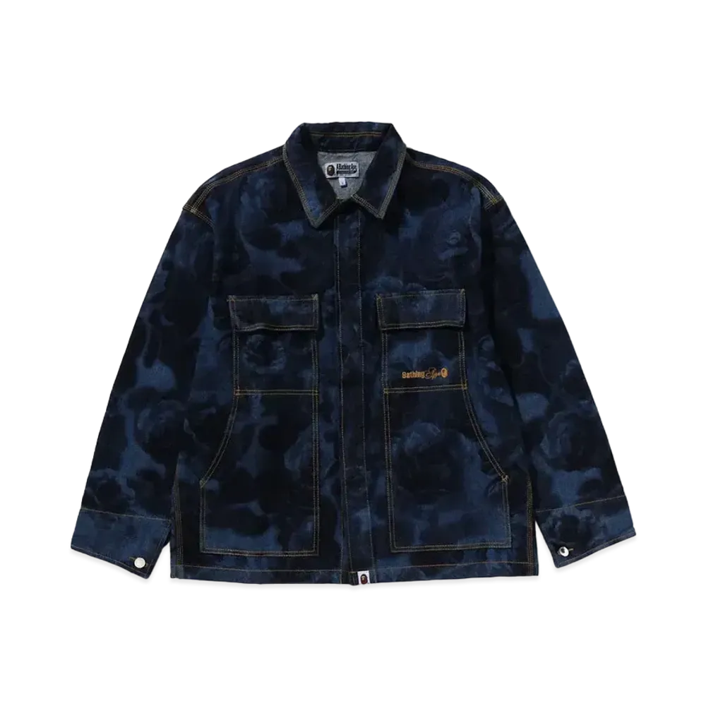 A BATHING APE Floral Camo Jacquard 13Oz Denim Work Jacket "Navy"