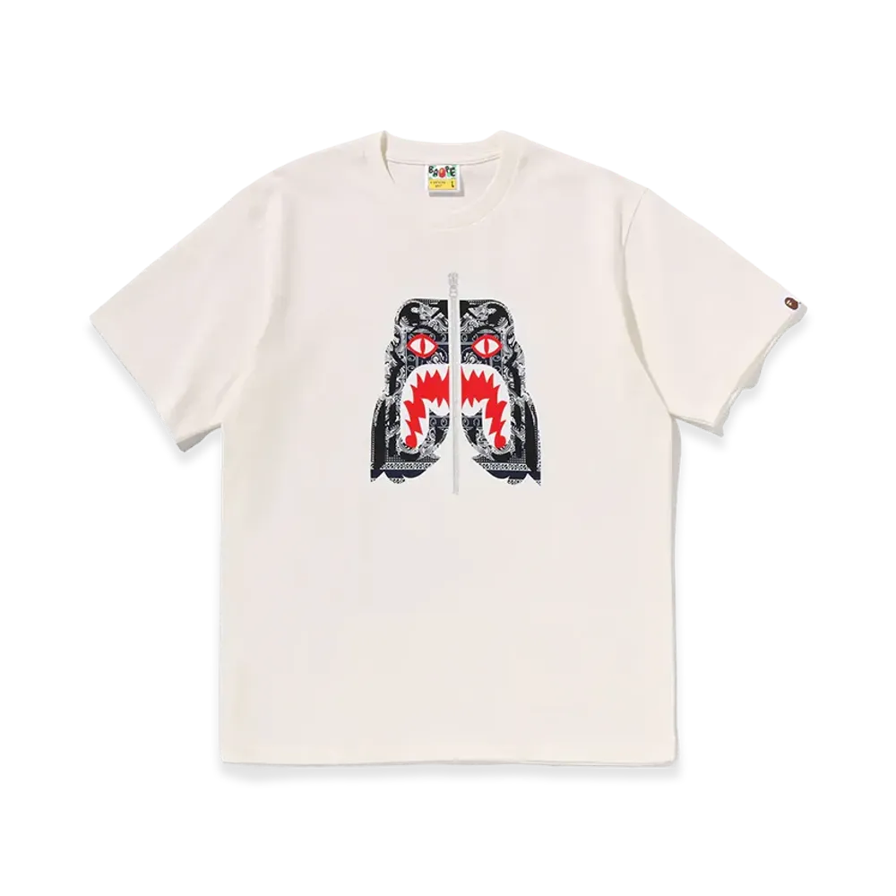 A BATHING APE Paisley Pattern Tiger Face Tee "Ivory"