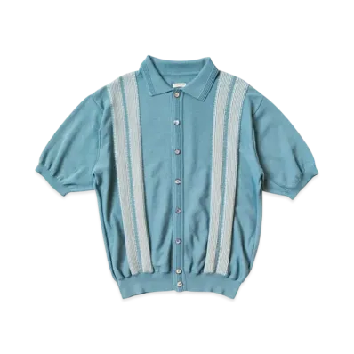KAPITAL 14G Cotton Knit Oyster Aloha Polo "Turquoise"