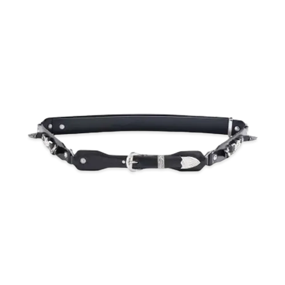 TOGA VIRILIS Metal leather narrow belt "BLACK"