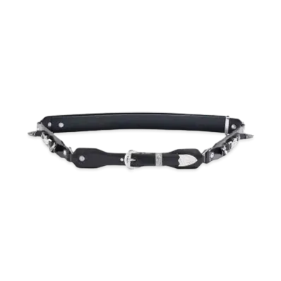 TOGA VIRILIS Metal leather narrow belt "BLACK"