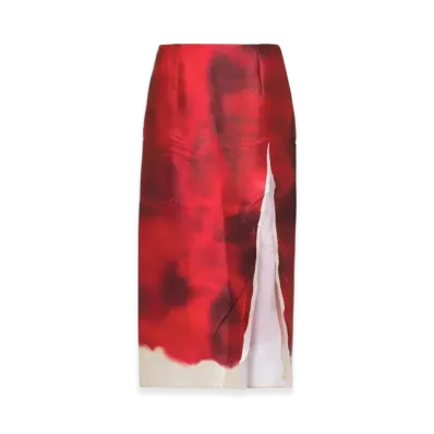PRADA Women's Printed Satin Midi Skirt with Slit "Fuchsia"