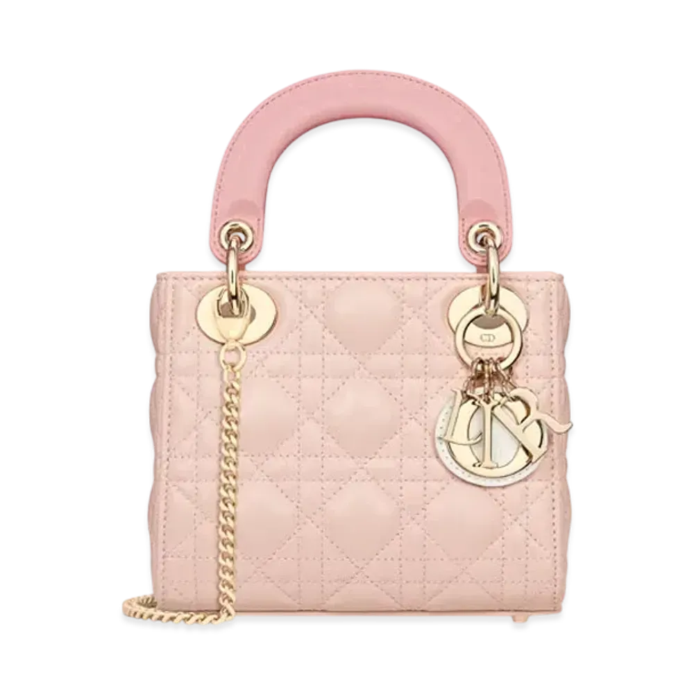 Dior Lady Dior Bag Mini Cannage Lambskin "Latte/Powder Pink/Merokoton Pink"