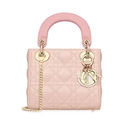 Dior Lady Dior Bag Mini Cannage Lambskin "Latte/Powder Pink/Merokoton Pink"