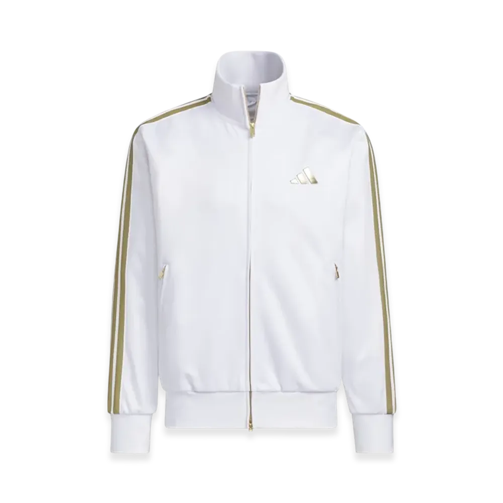 adidas Stadium Gold Loose Fit Hooded Track Top "White/Gold Metallic"