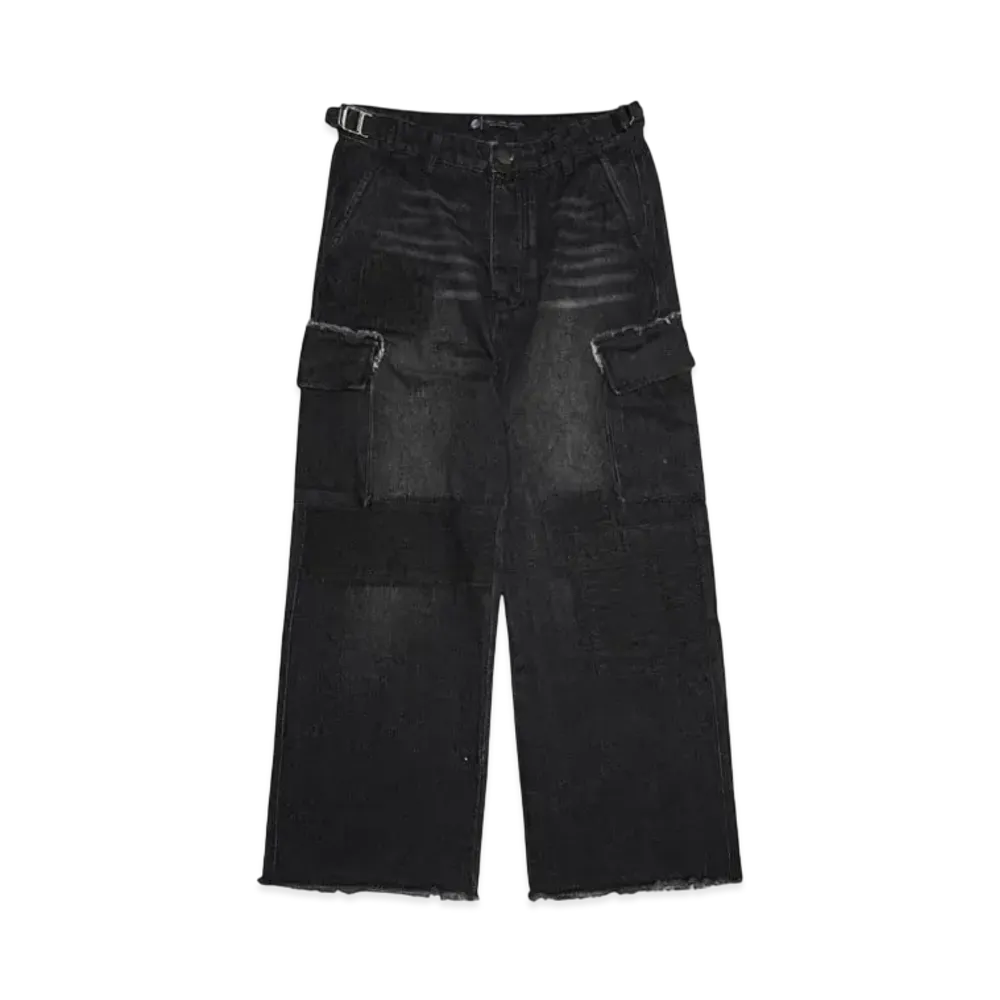 A GOOD BAD INFLUENCE Repaired Denim Cargo Pants "BLACK"