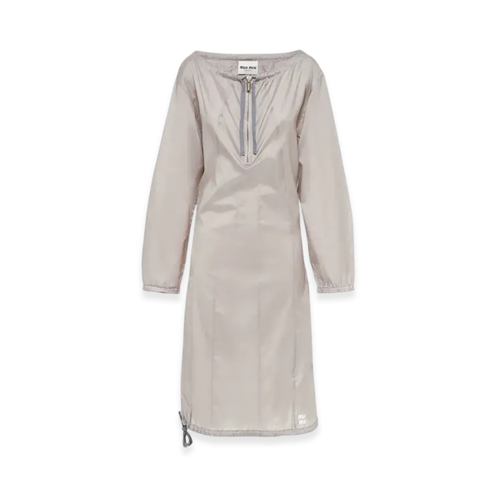 MIU MIU Women's Long Sleeved Technical Silk Dress "Cloudy Gray"