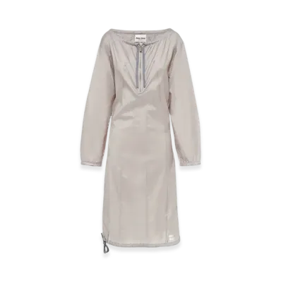 MIU MIU Women's Long Sleeved Technical Silk Dress "Cloudy Gray"