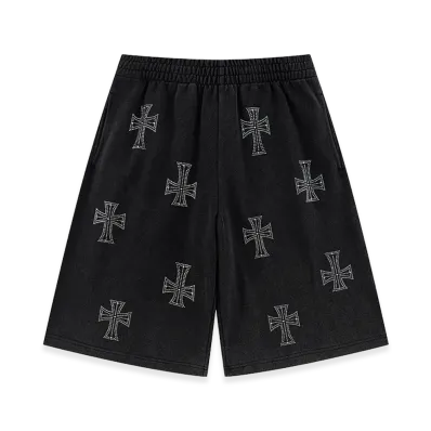Unknown London Outline Cross Rhinestone Baggy Sweat Shorts "Black"