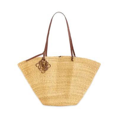 LOEWE Shell Basket Bag In Elephant Grass And Calfskin "Natural/Pecan"