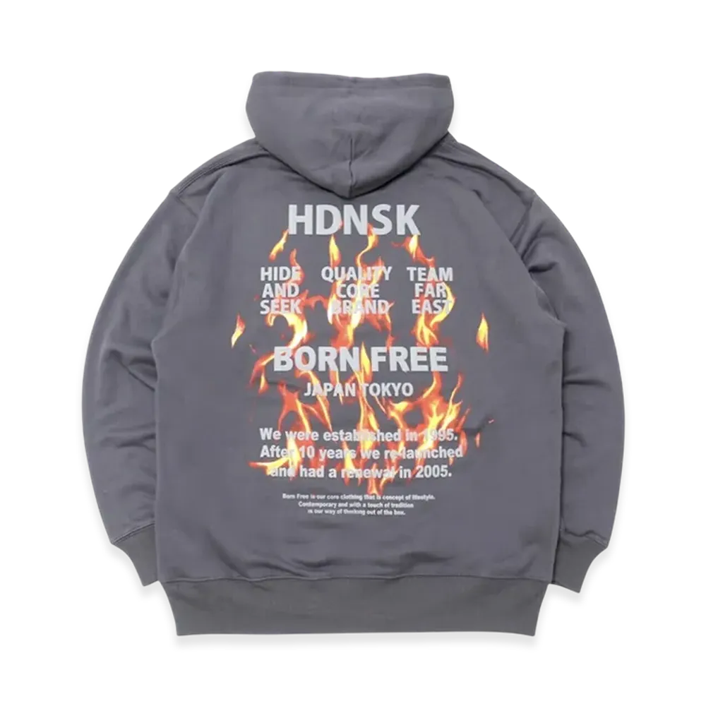 Hide and Seek Flame Hooded Sweat Shirt "Charcoal"