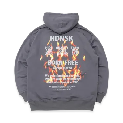 Hide and Seek Flame Hooded Sweat Shirt "Charcoal"