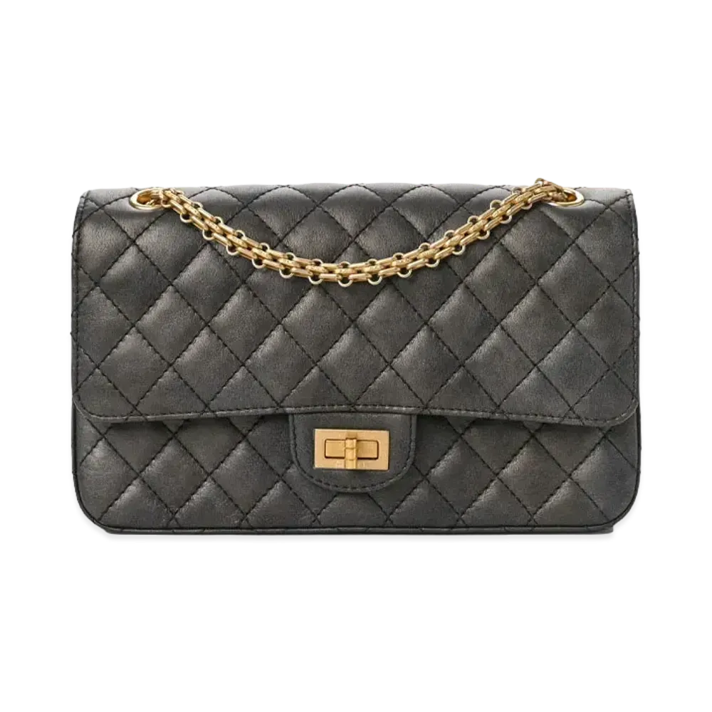 CHANEL 2.55 Chain Shoulder Metallic Calfskin "Gray/Gold"
