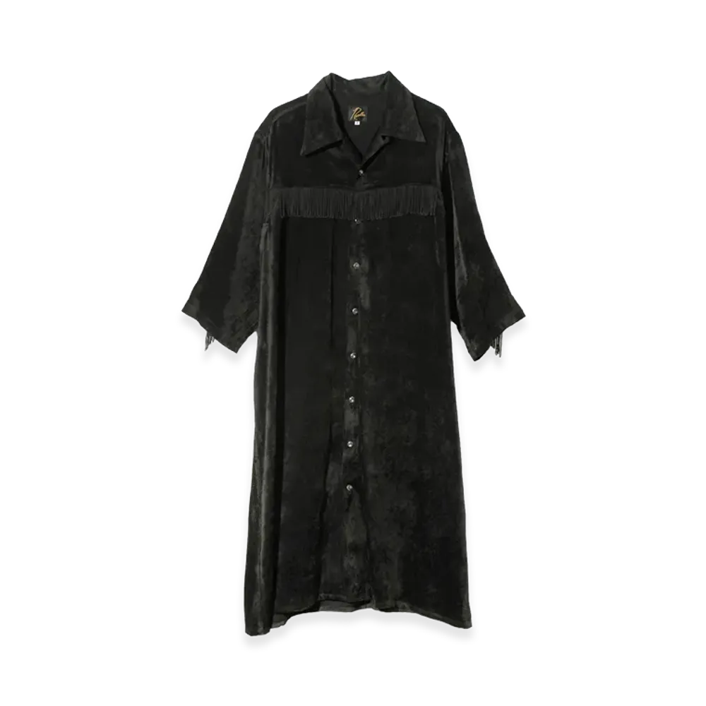 NEEDLES Fringe Open Collar Shirt Dress - Rayon Corduroy "Black"